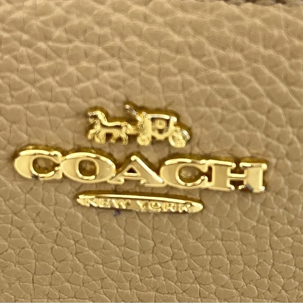 Coach Long Zip Around Accordion Wallet Tan Taupe Pebbled Leather Gold Hardware